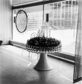 Blomsterfontän samt i bakgrunden Stora Hjulet,  på utställning Fest i Stockholm, 1961, foto: John Selbing