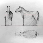 Häst "Djur I Världen" skisser till gjutna glasföremål, 1993.
