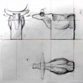 Vattenbuffel "Djur I Världen" skisser till gjutna glasföremål, 1993.