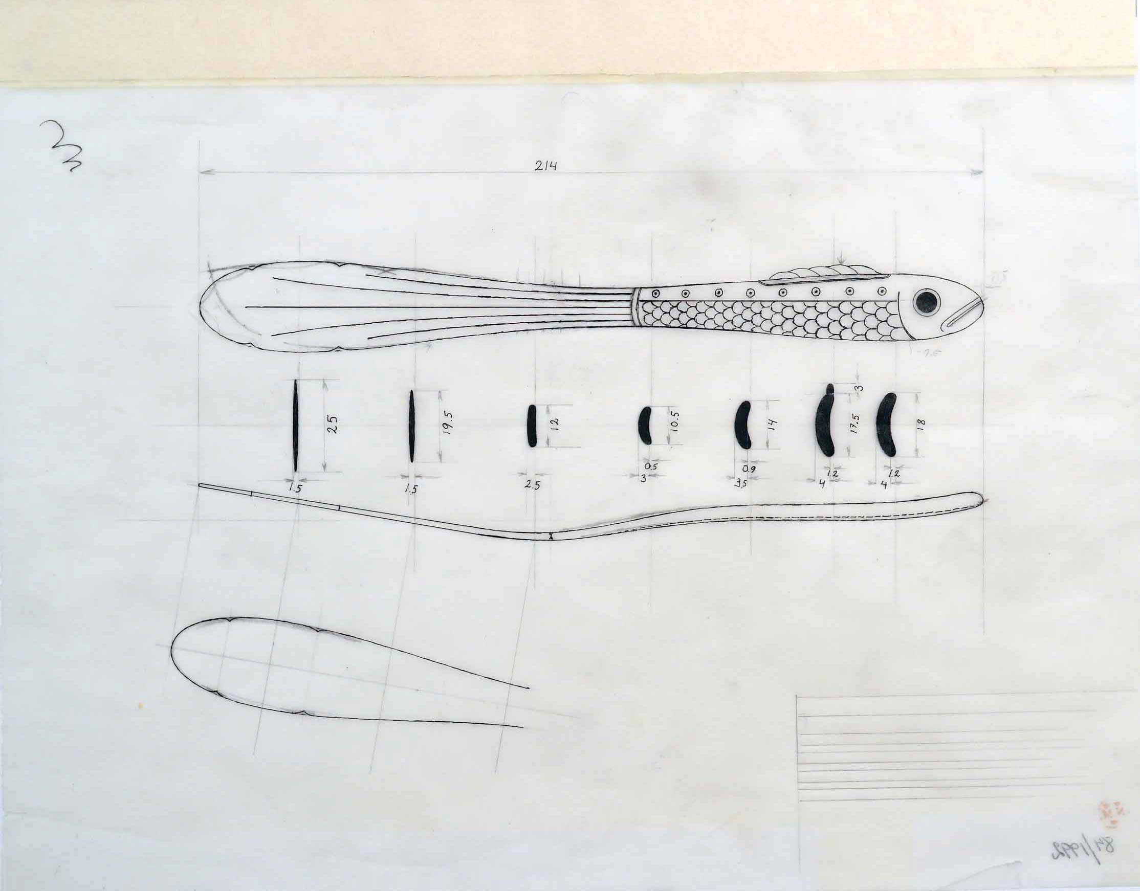 Nobel, ritning fiskkniv, NM 84-1992