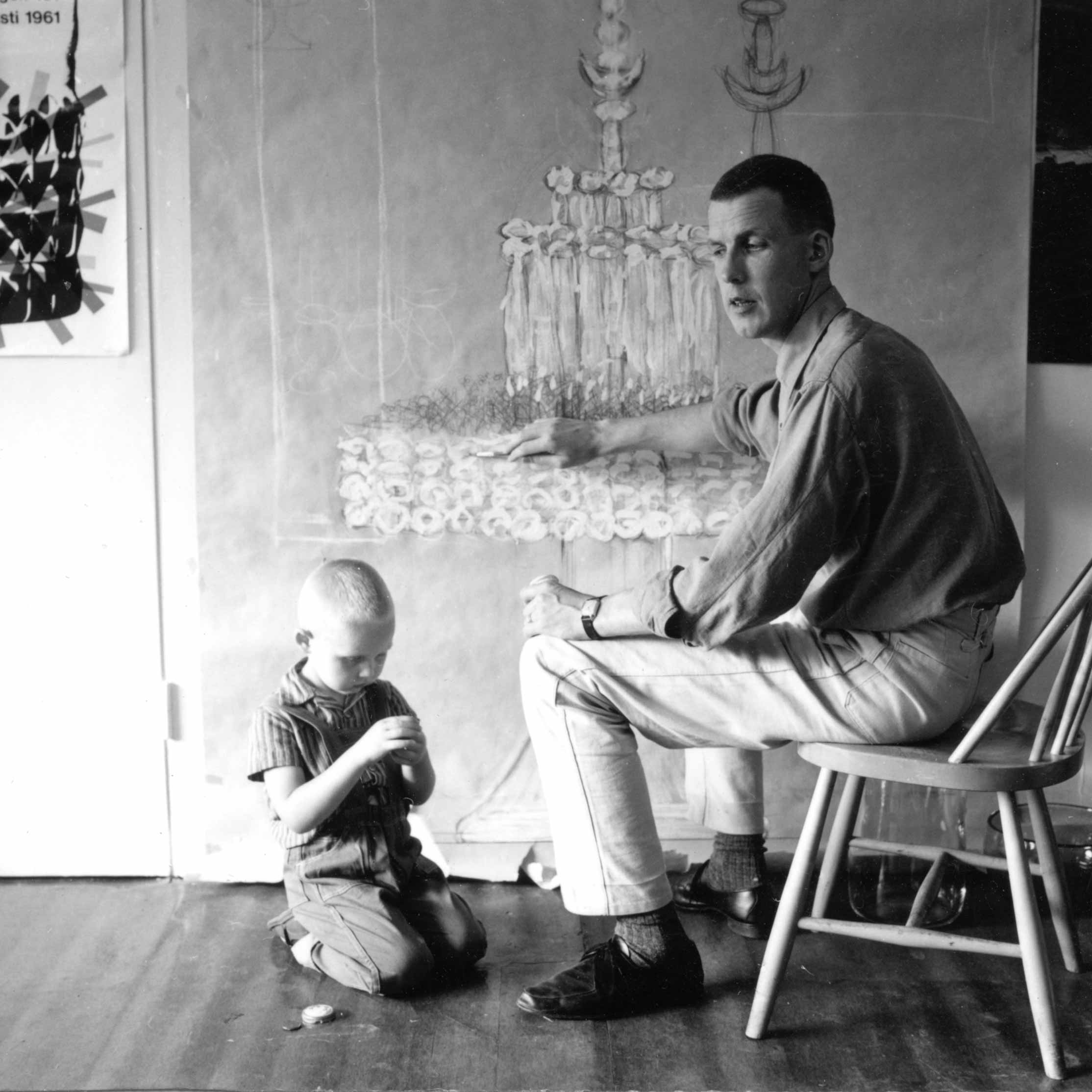 Gunnar och Mårten Cyrén i ateljen, 1962, Foto: John Selbing.