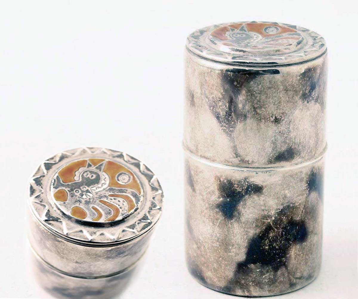 Cigarettask i silver med emalj, 50-tal