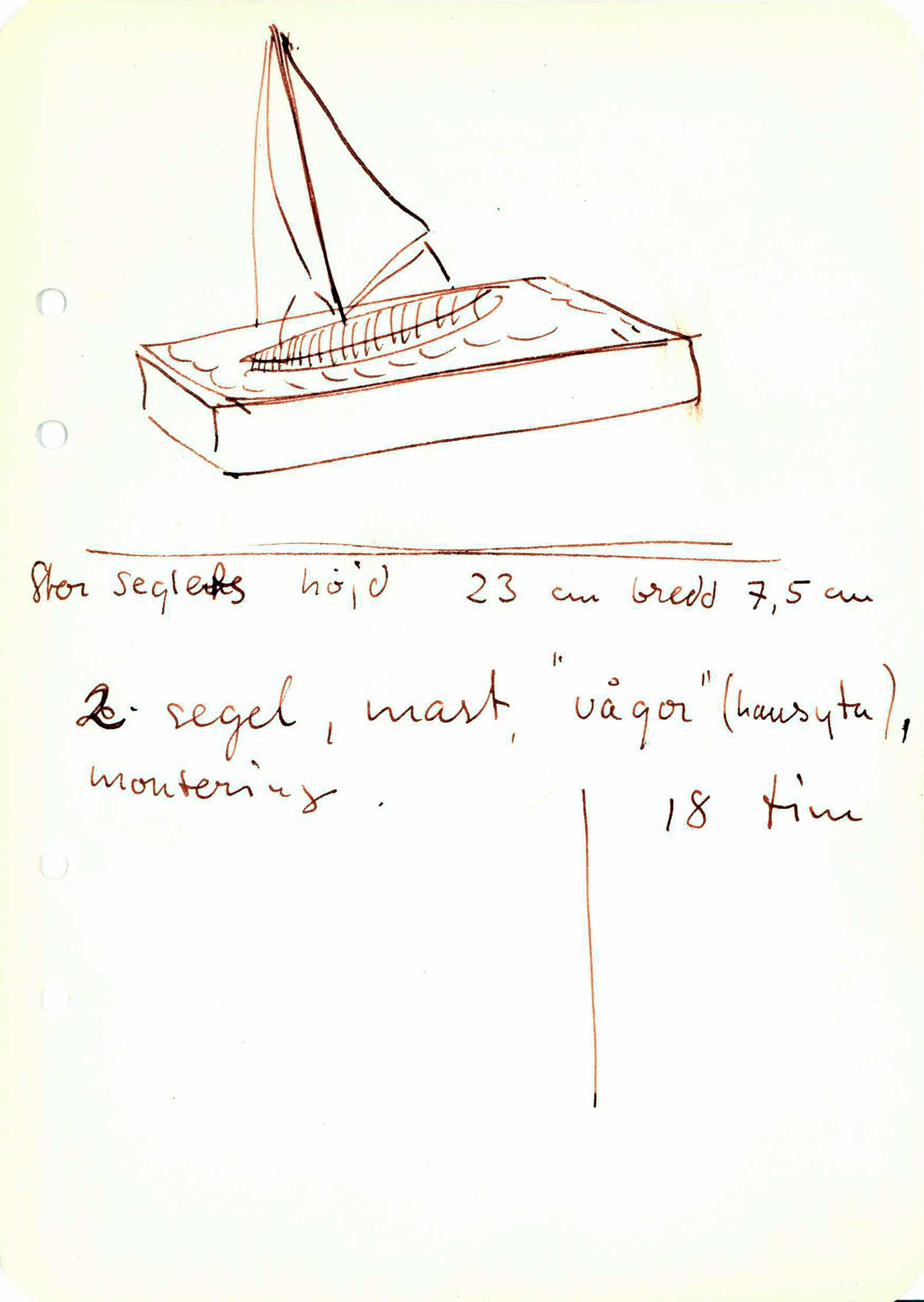 Segelbåt, INGEN BILD, tillverkningsnoter för silverarbete, 50-tal