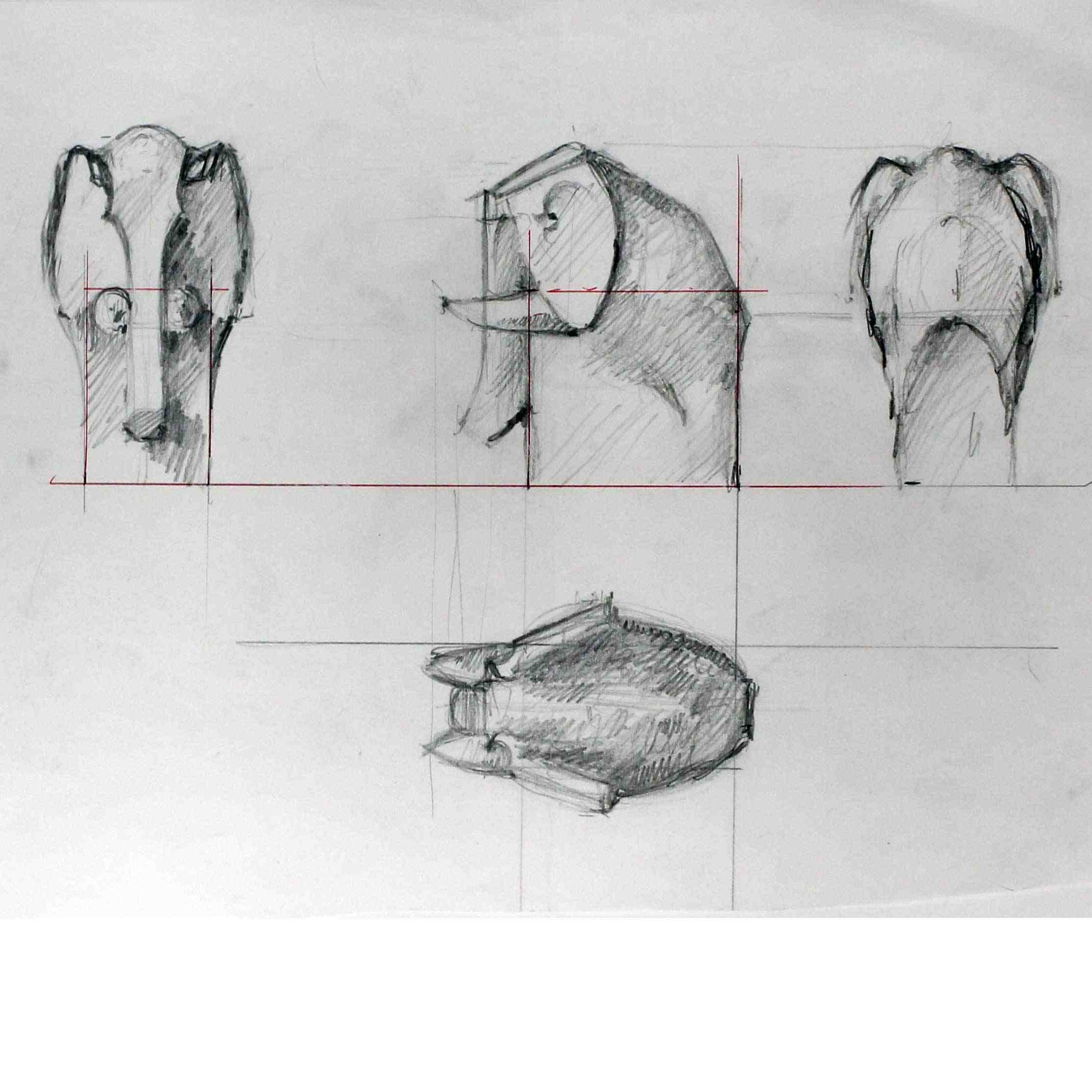 Elefant "Djur I Världen" skisser till gjutna glasföremål, 1993.