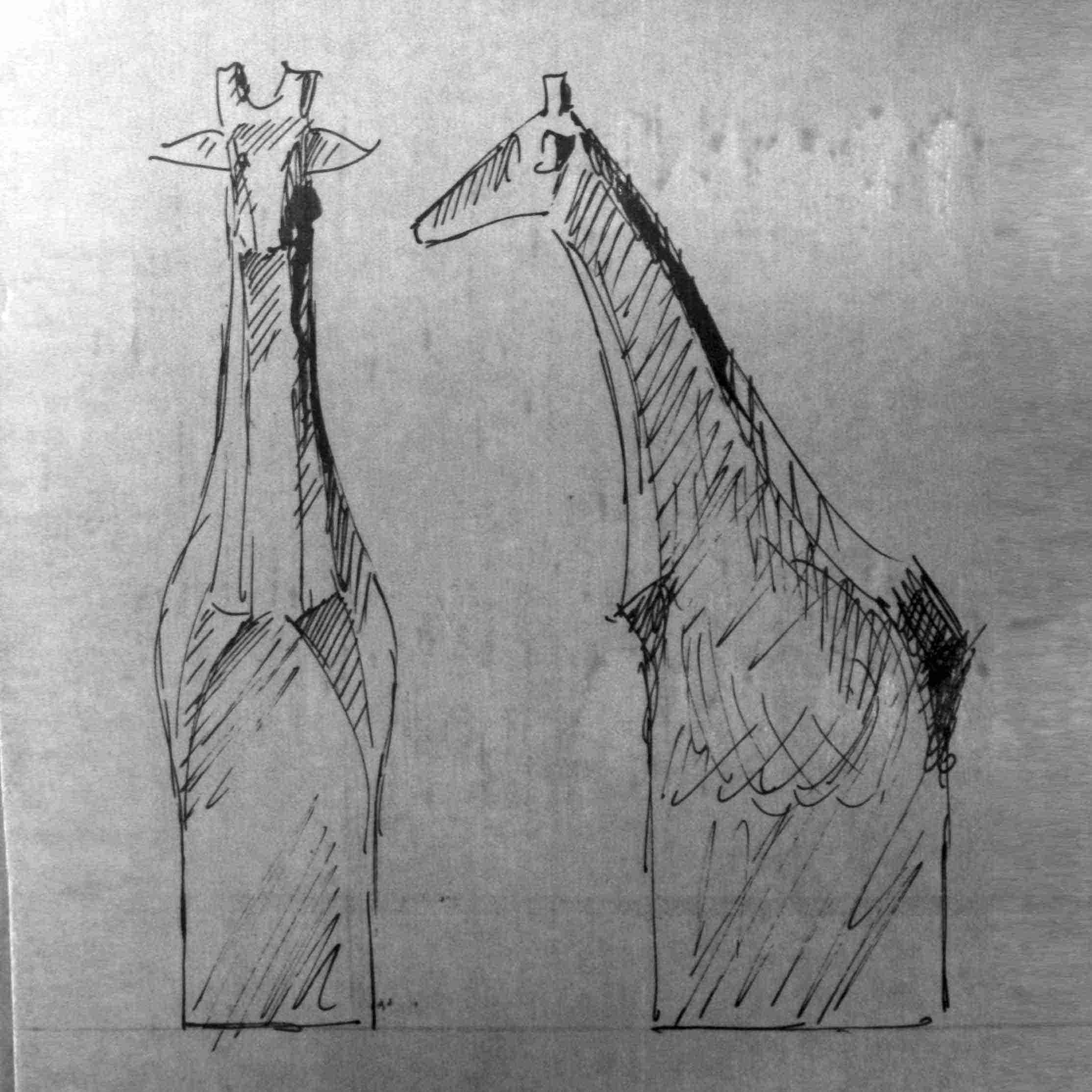 Giraff "Djur I Världen" skisser till gjutna glasföremål, 1993.