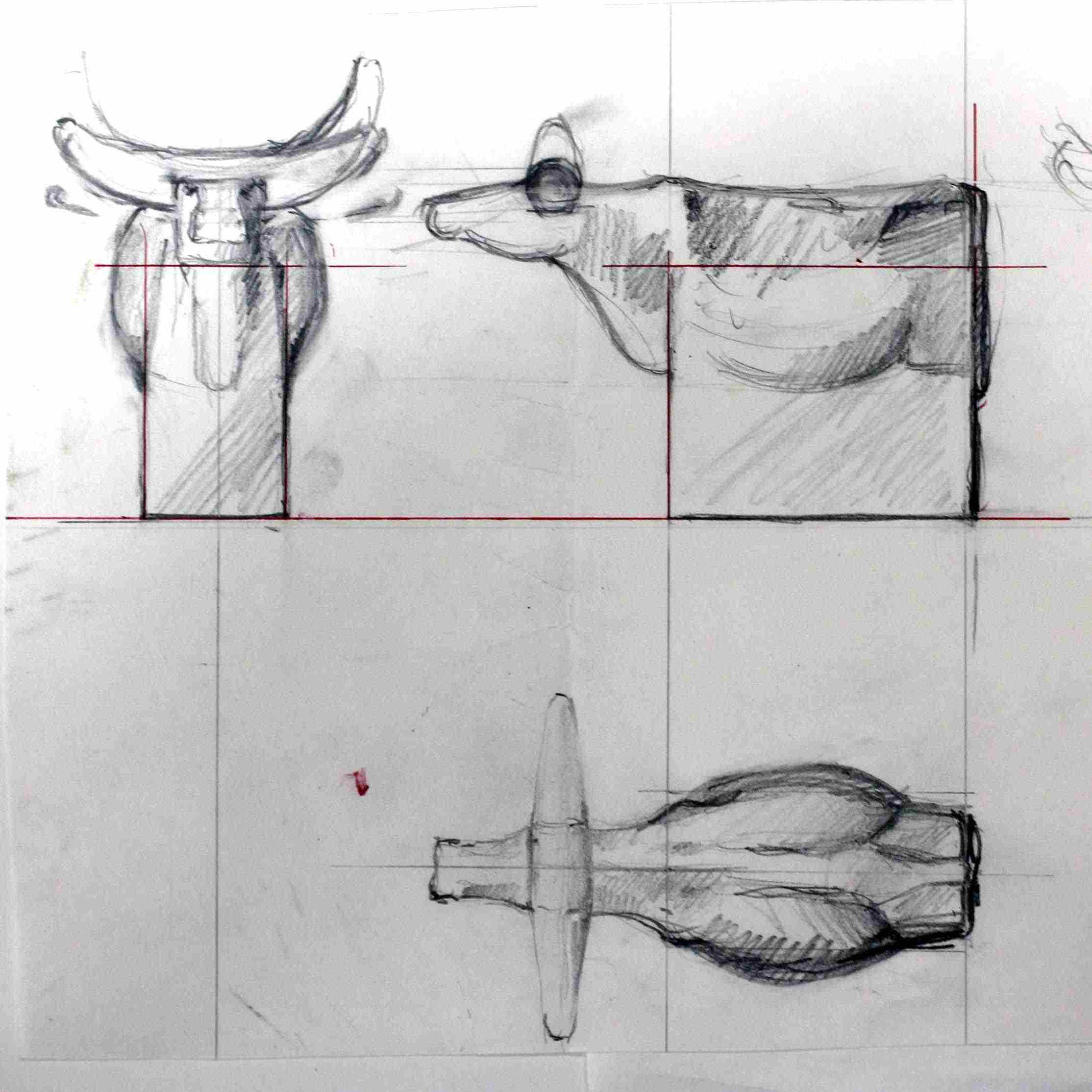Vattenbuffel "Djur I Världen" skisser till gjutna glasföremål, 1993.