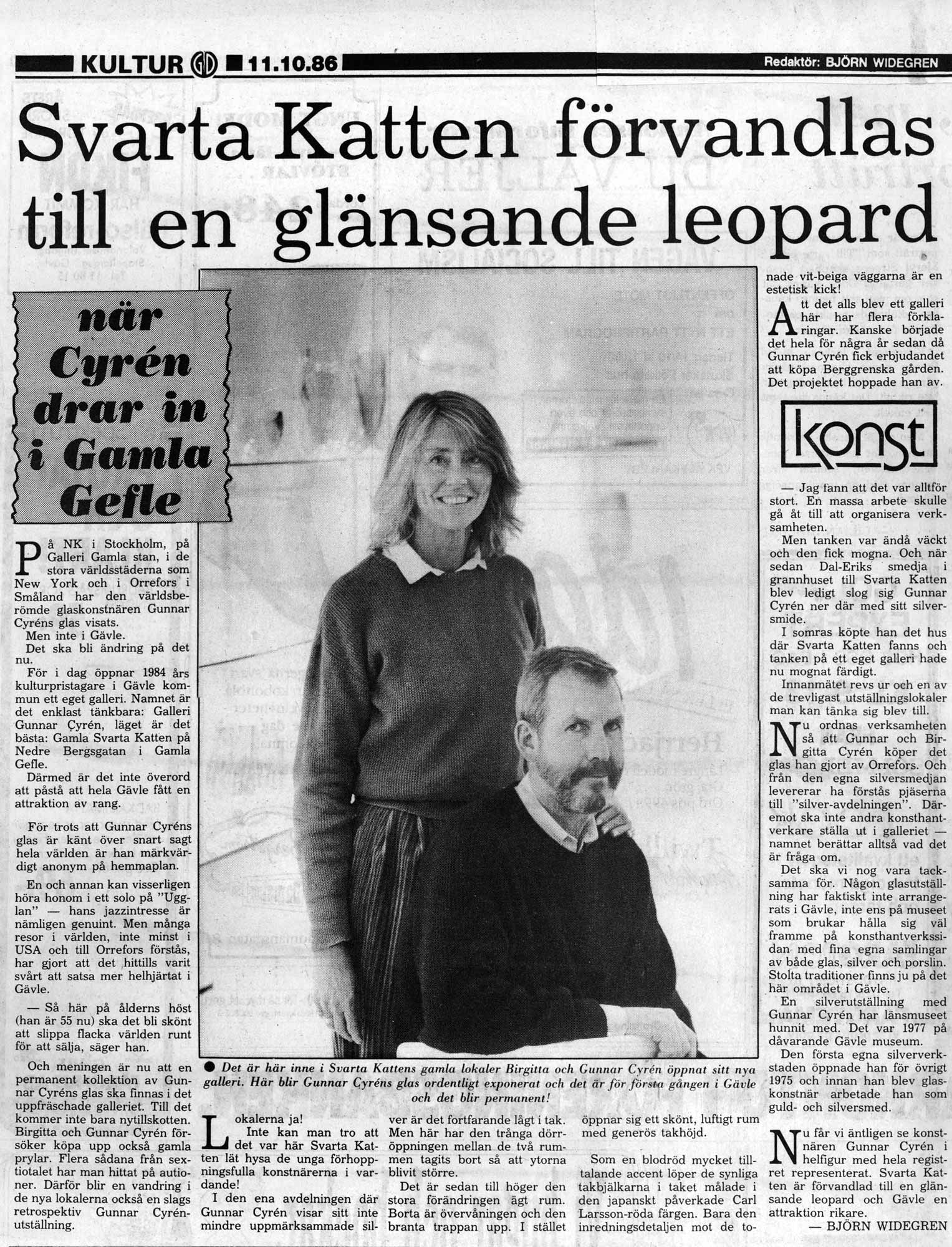 Galleri Gunnar Cyrén, Gefle Dagblad, 11 okt 1986 (konstdelen)